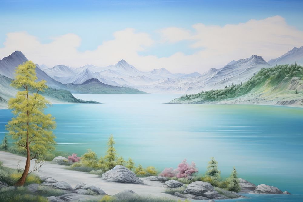 Lake painting lake landscape.