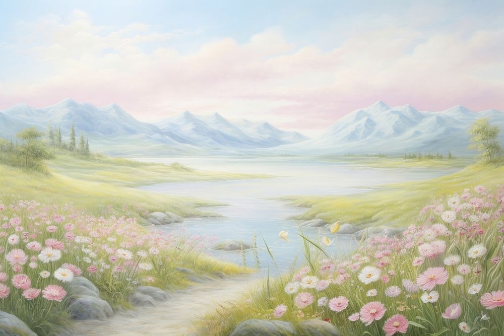 PNG Meadow painting landscape outdoors.