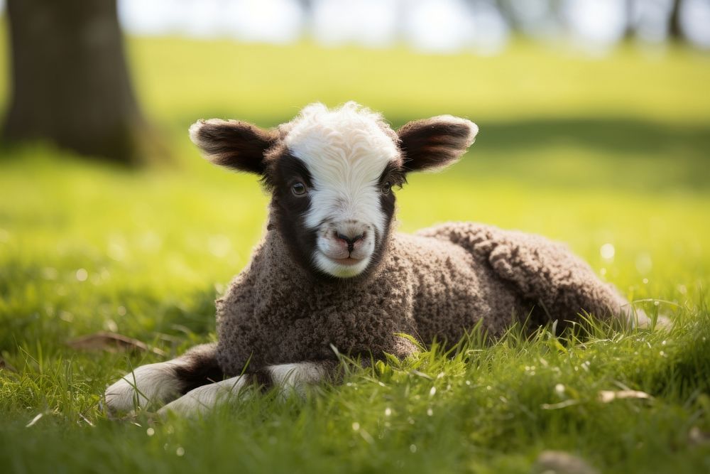 Young Shetland sheep lying livestock animal mammal.