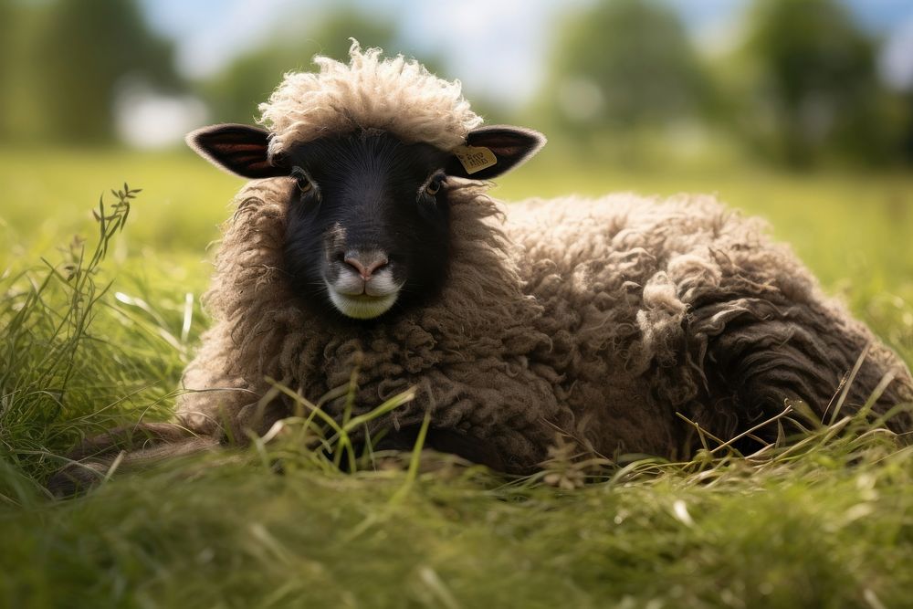 Young Shetland sheep lying livestock animal mammal.