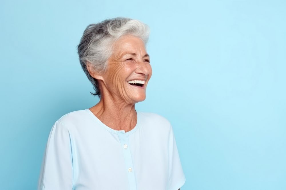 Happy old woman laughing adult smile.