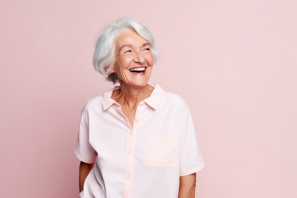 Happy old woman laughing adult smile.