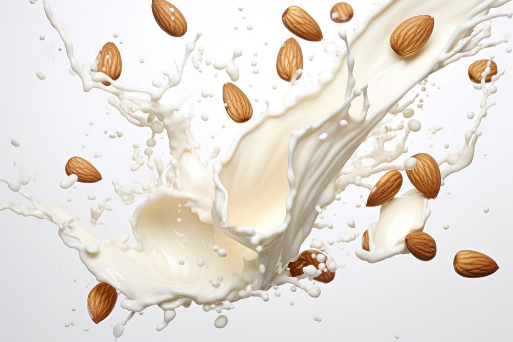 Almond milk splash falling dairy food.