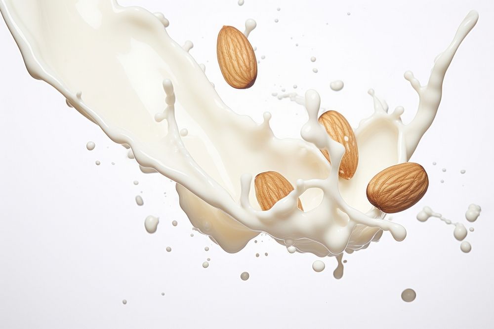 Almonds milk splash dairy food freshness.