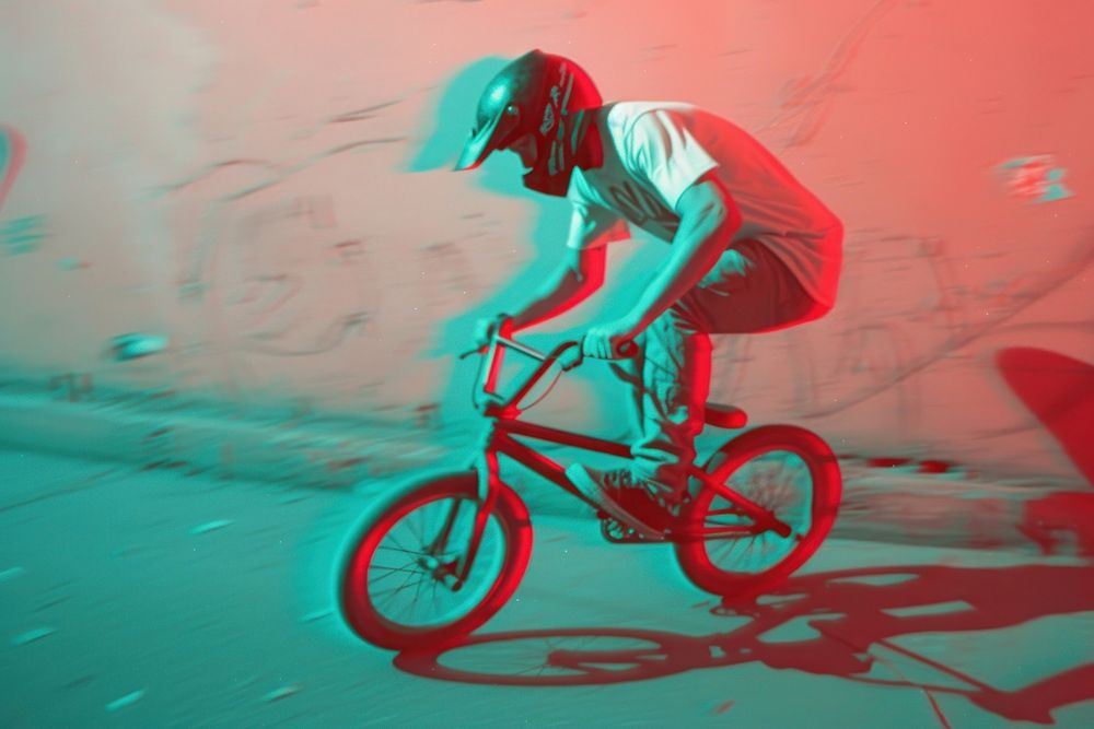 Anaglyph BMX rider bicycle vehicle cycling.