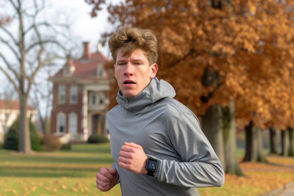 Running portrait jogging athlete.