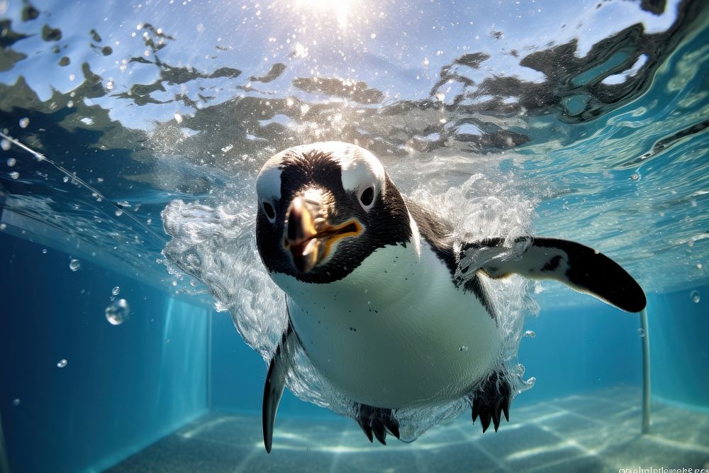Funny underwater of penguin swimming animal adventure.