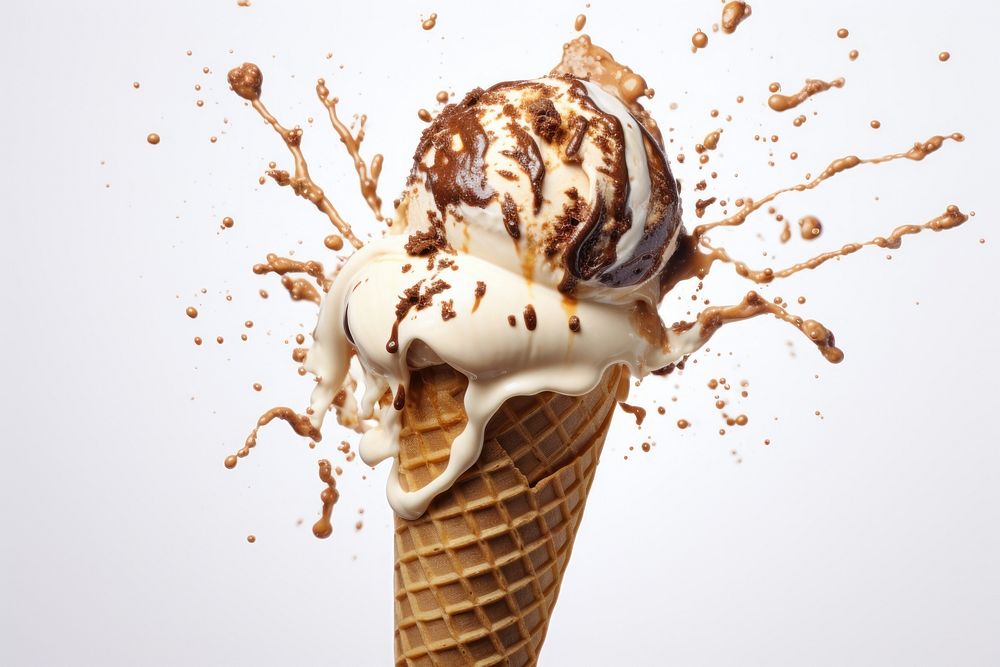 Ice cream cone with splash dessert food chocolate.
