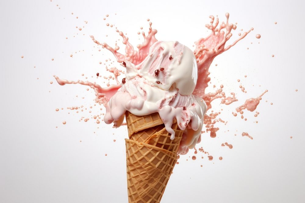 Ice cream cone with splash dessert food freshness.