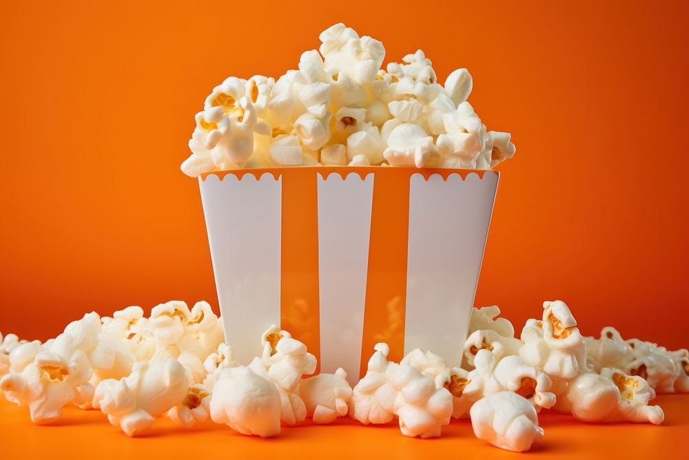 Popcorn with orange powder color splash snack food freshness.