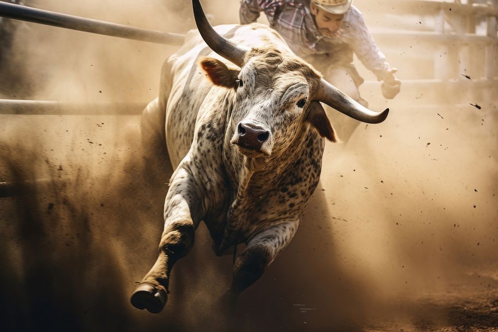 Bull riding livestock animal mammal.