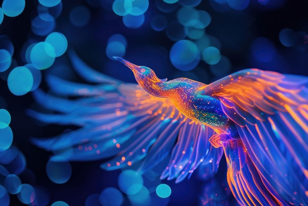 Bioluminescence phoenix background animal blue vibrant color.