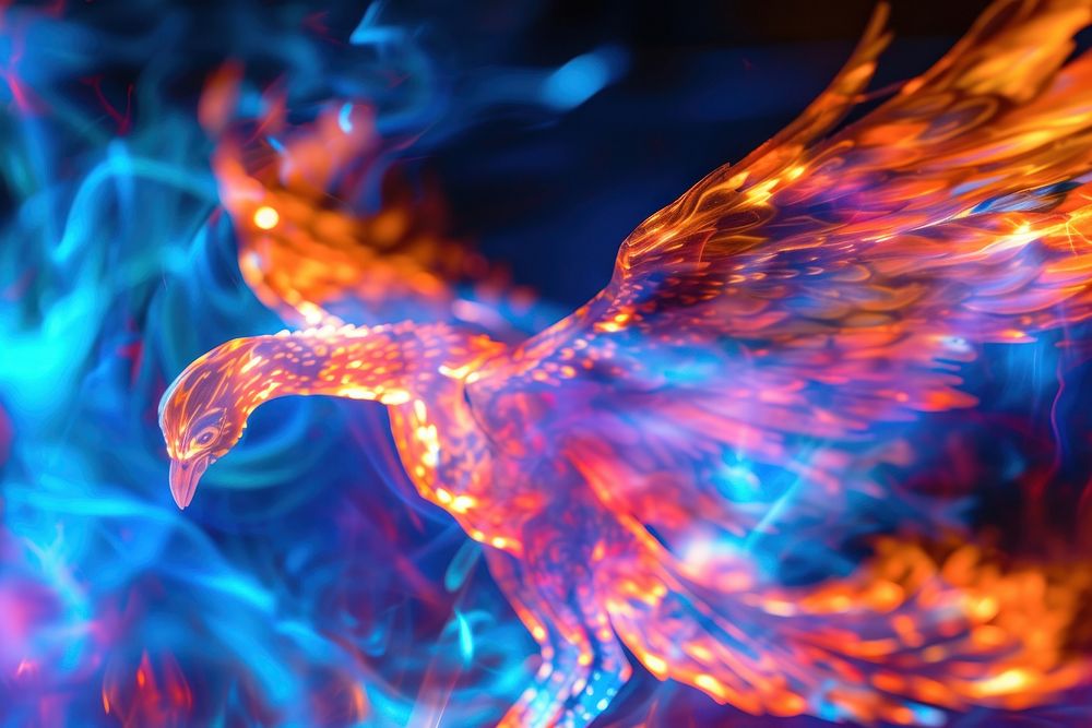 Bioluminescence phoenix background pattern fire vibrant color.