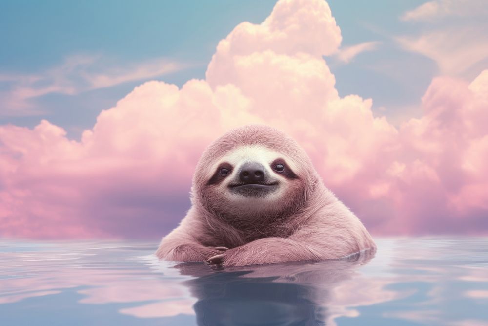 Sloth on water wildlife animal mammal.