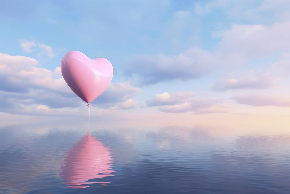 Photography of heart balloon landscape cloud tranquility.
