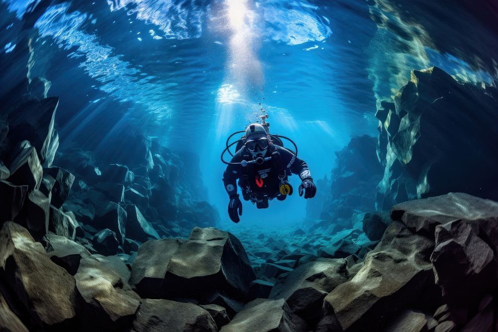 Cave diving underwater recreation adventure.