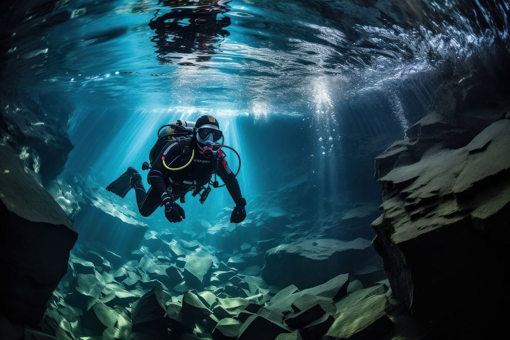 Cave diving recreation underwater adventure.