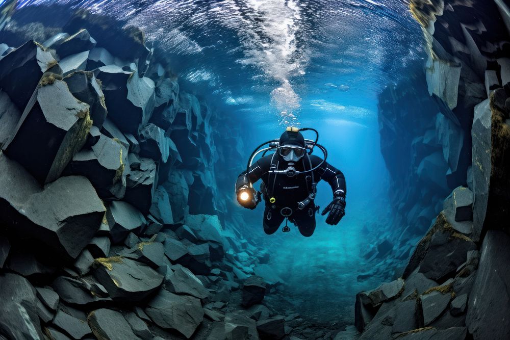 Cave diving underwater recreation adventure.