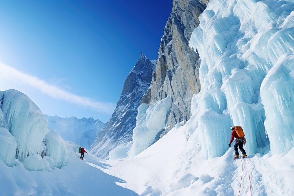 Ice climbing recreation adventure mountain.