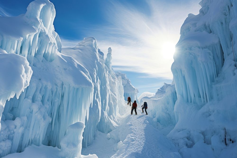 Ice climbing ice mountain outdoors.