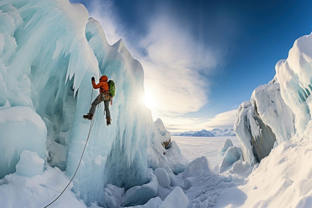 Ice climbing recreation adventure outdoors.