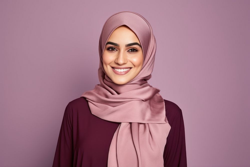 Smiling happy muslim woman middle east islam portrait hijab.