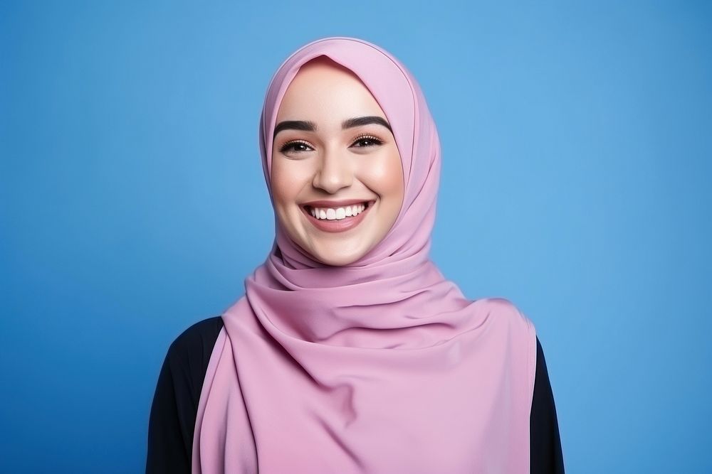 Smiling happy muslim woman middle east islam portrait hijab.