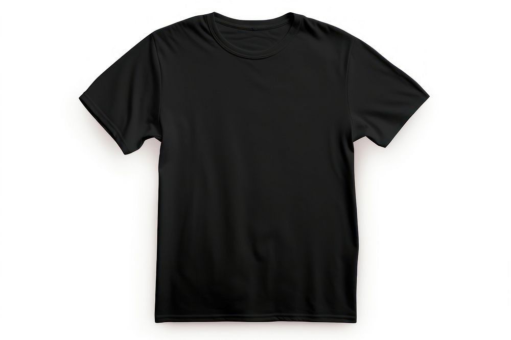 Plain black t-shirt front for PNG sleeve white background coathanger.
