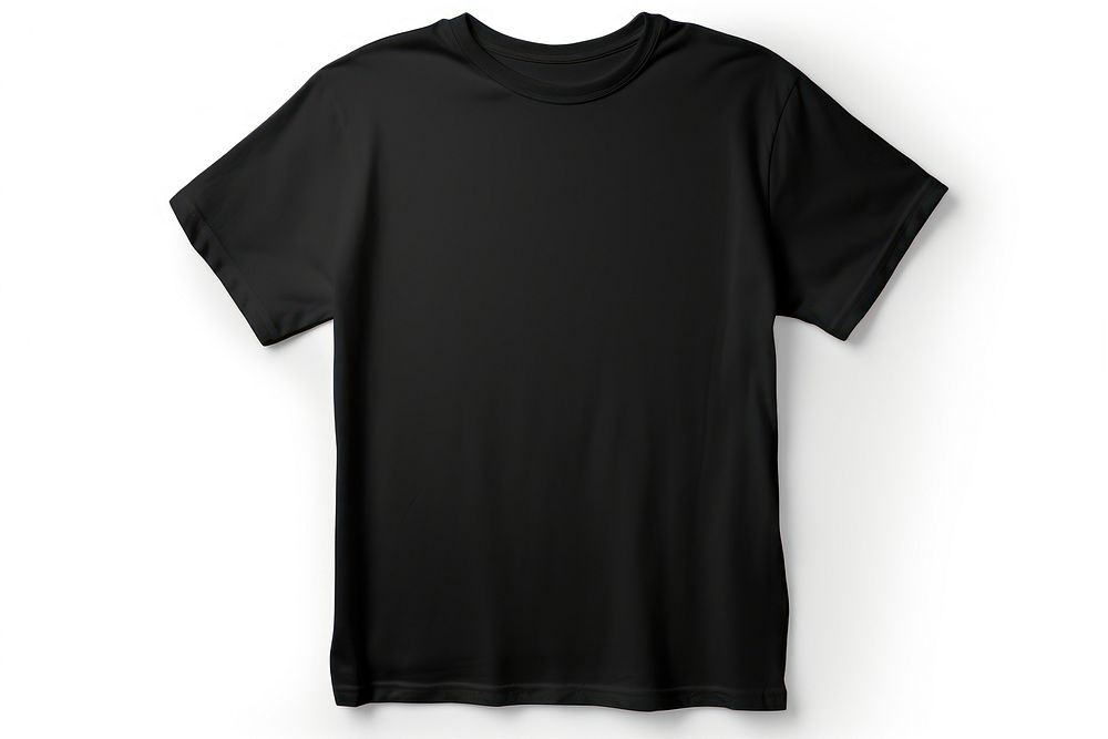 Plain black t-shirt front for PNG sleeve white white background.