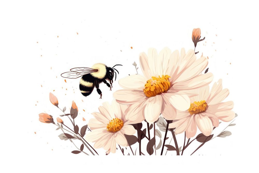 Puffy bumblebee flying near flower nature insect animal.