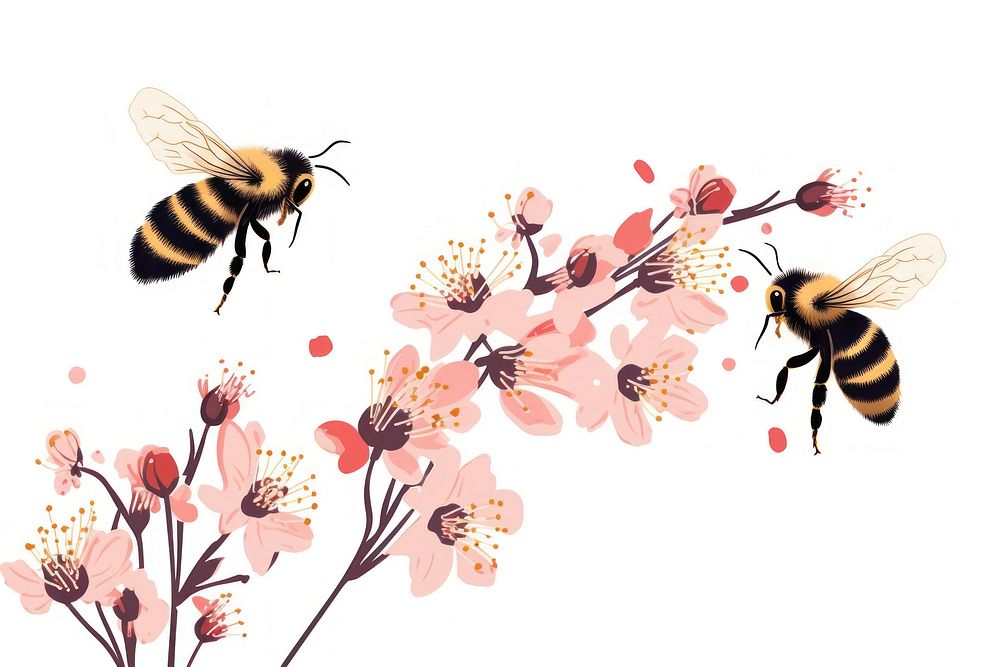 Puffy bumblebees flying near flower insect animal nature.