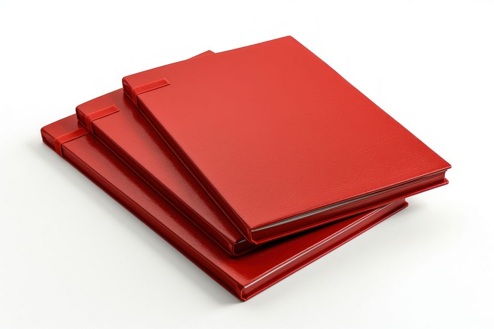 Red closed lined notebooks file red white background.