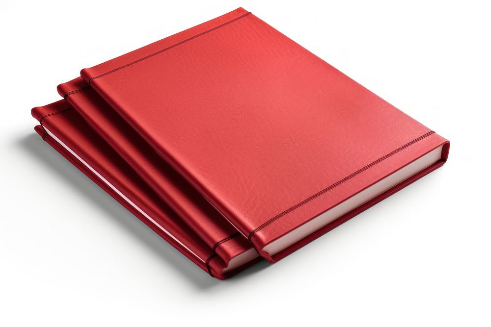 Red closed lined notebooks diary red white background.