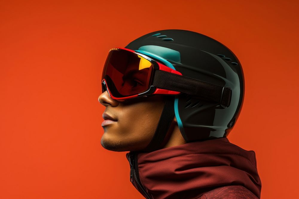 Extreme sports side portrait profile sunglasses helmet adult.