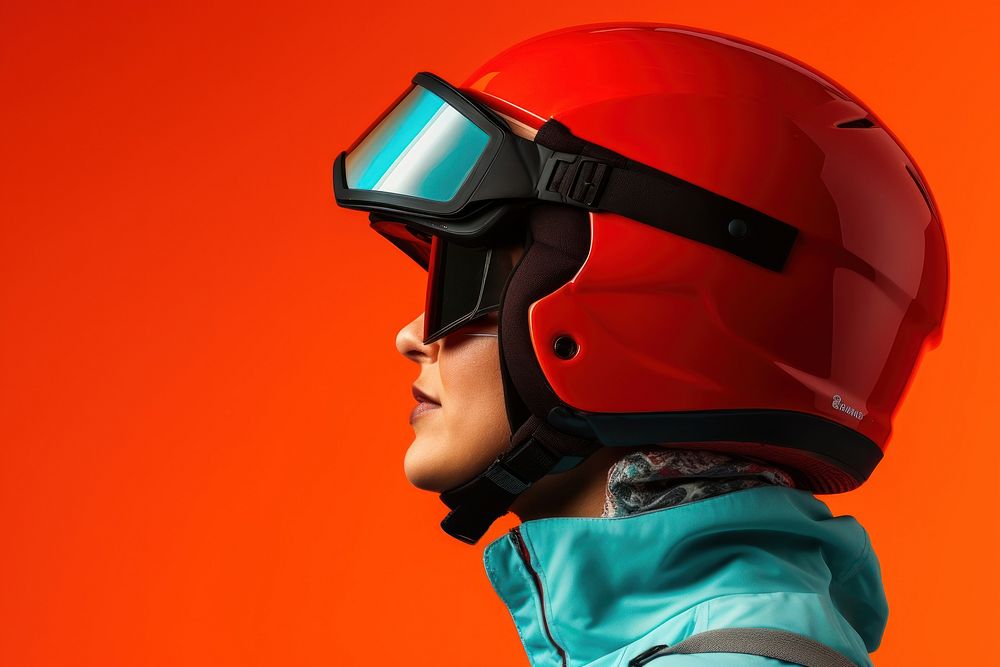 Extreme sports side portrait profile helmet extreme sports snowboarding.
