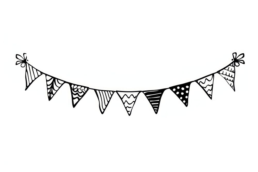 Divider doodle of birthday flag pattern line white background.