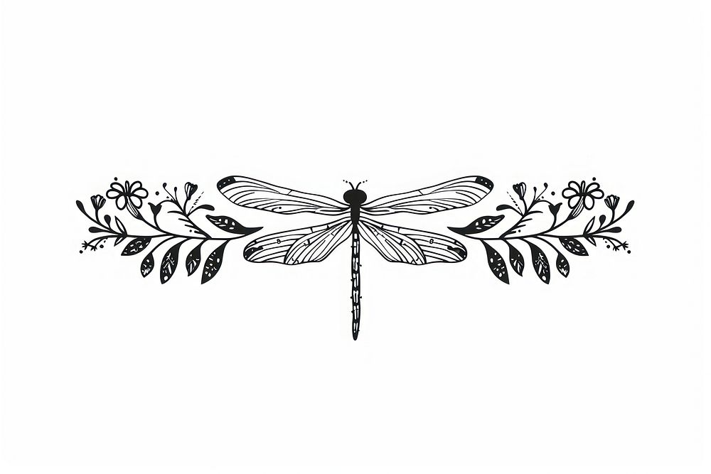 Divider doodle of dragonfly drawing insect sketch.