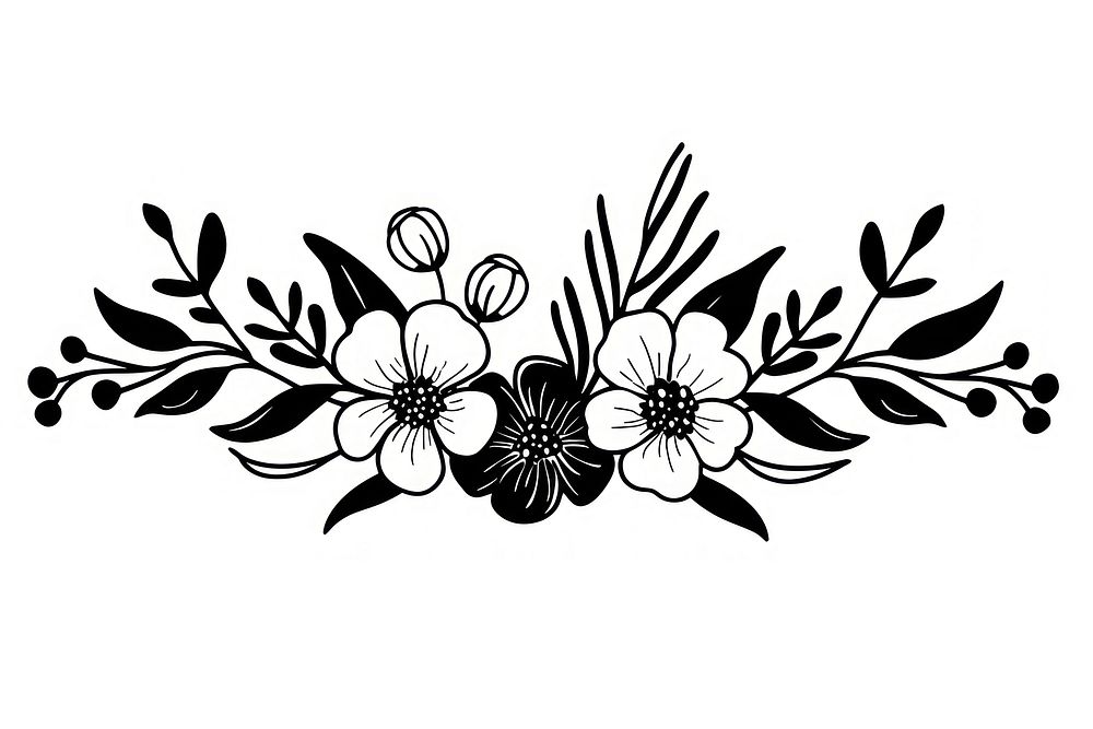 Divider doodle of flower bouquet pattern white white background.