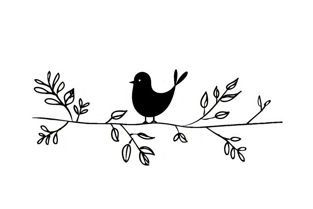 Divider doodle of bird silhouette black white.