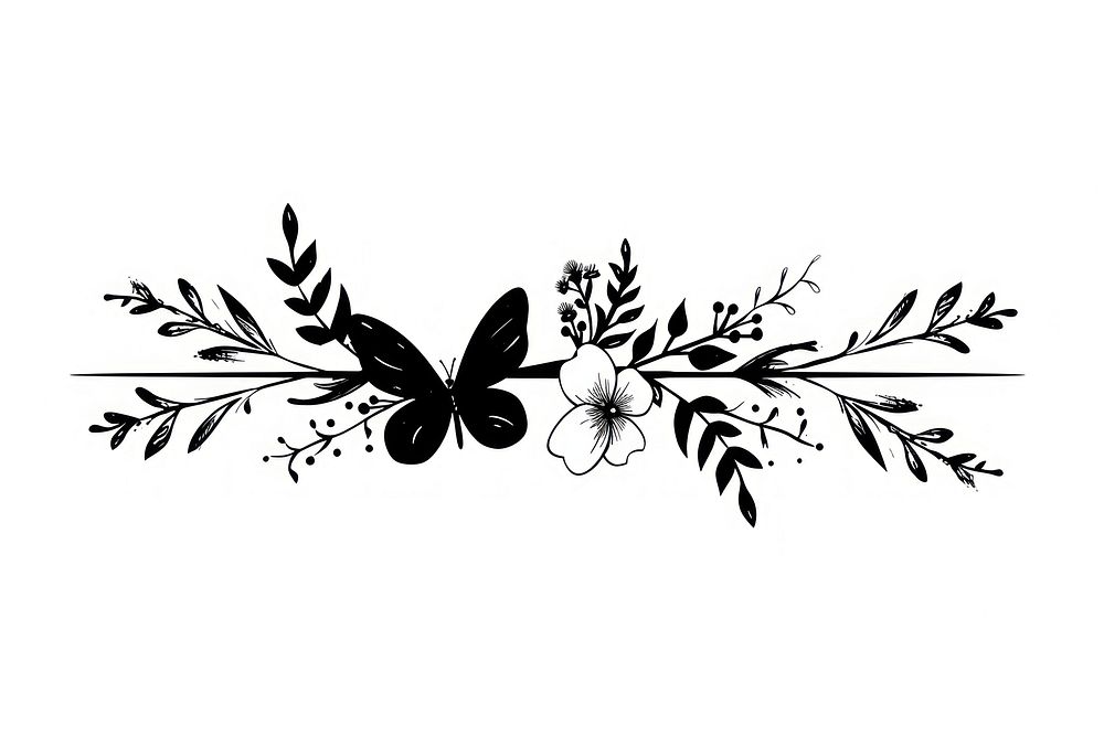 Divider doodle of butterfly pattern white black.