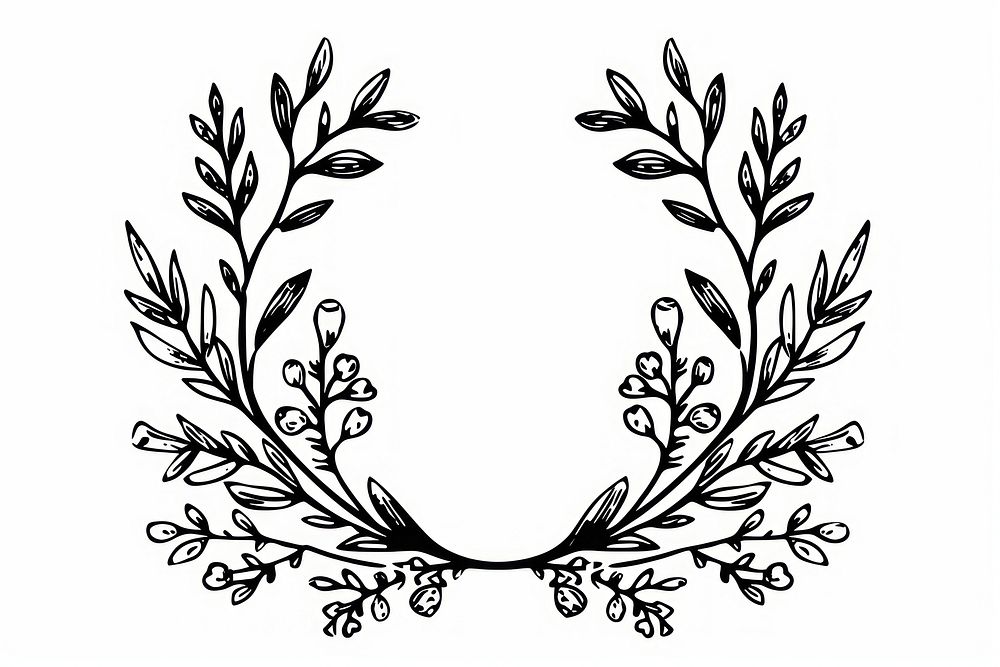 Divider doodle of wreath pattern black white.
