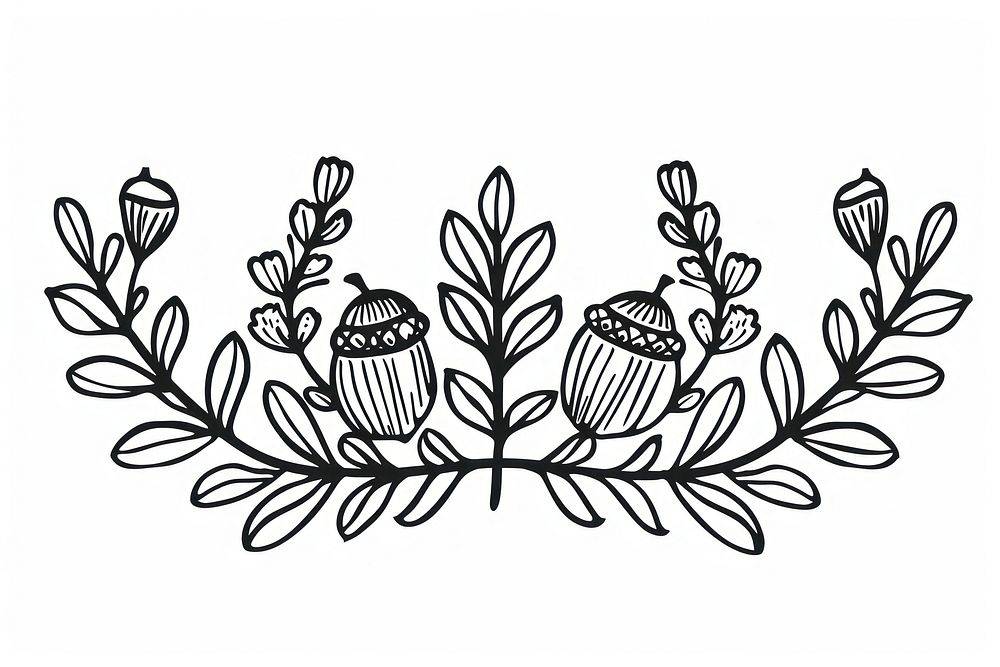 Divider doodle of acorns plant line calligraphy.