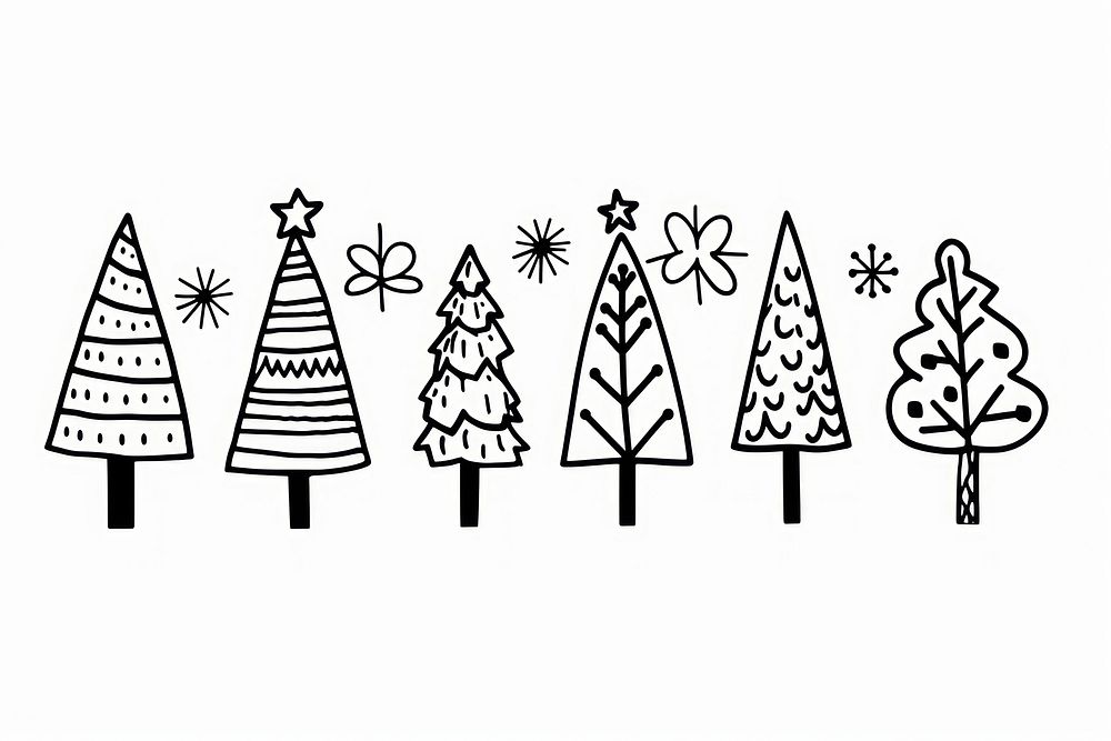 Divider doodle of christmas trees drawing sketch white.