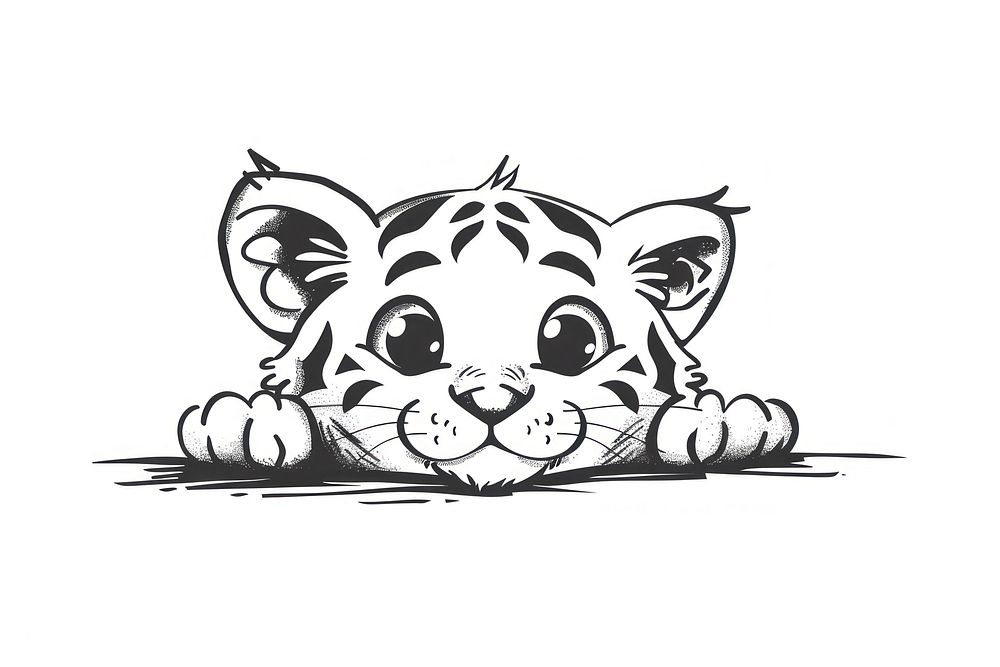 Divider doodle of white tiger drawing animal sketch.