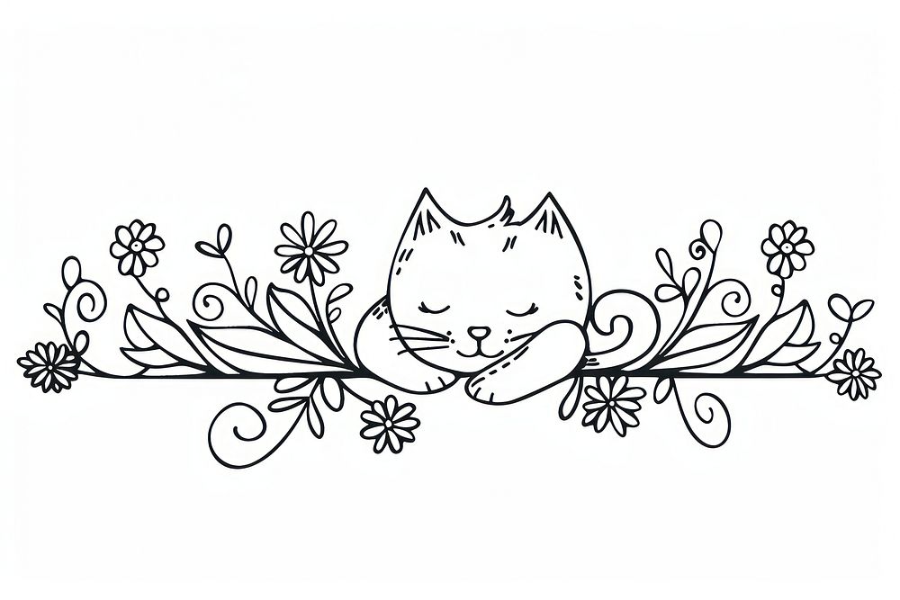 Divider doodle of cat drawing sketch white.