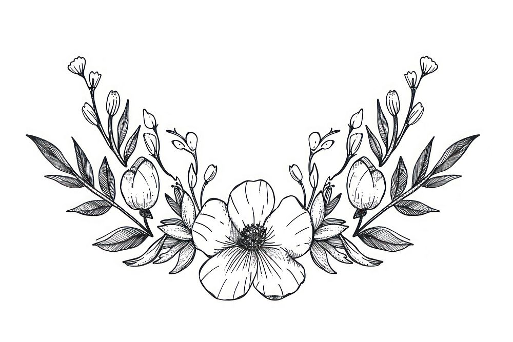 Divider doodle of botanical flower pattern drawing sketch.