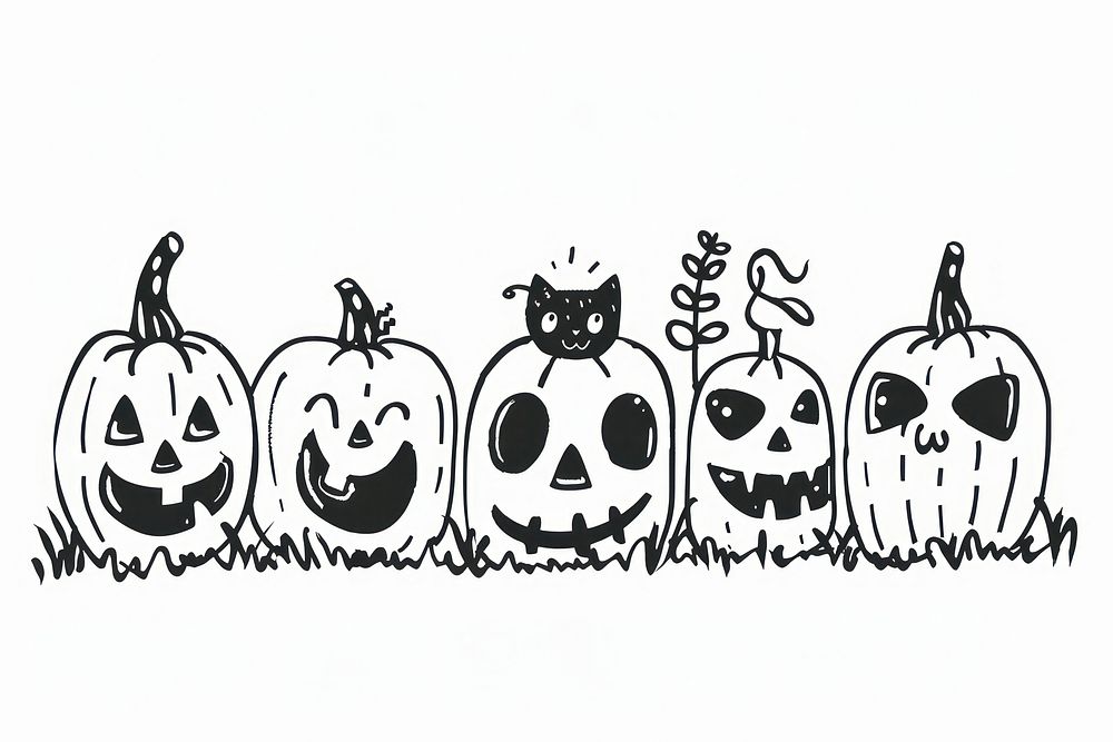 Divider doodle of halloween black line face.