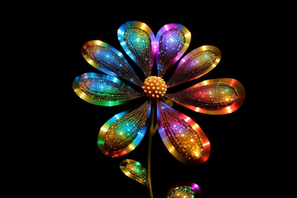 Flower rainbow jewelry light black background.