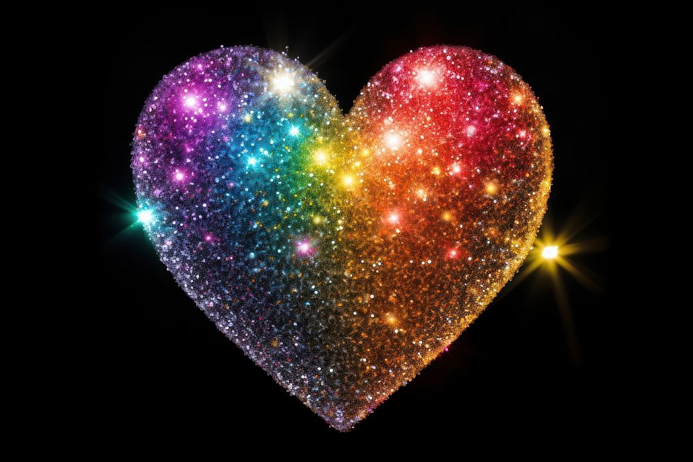 Rainbow heart glitter light night.