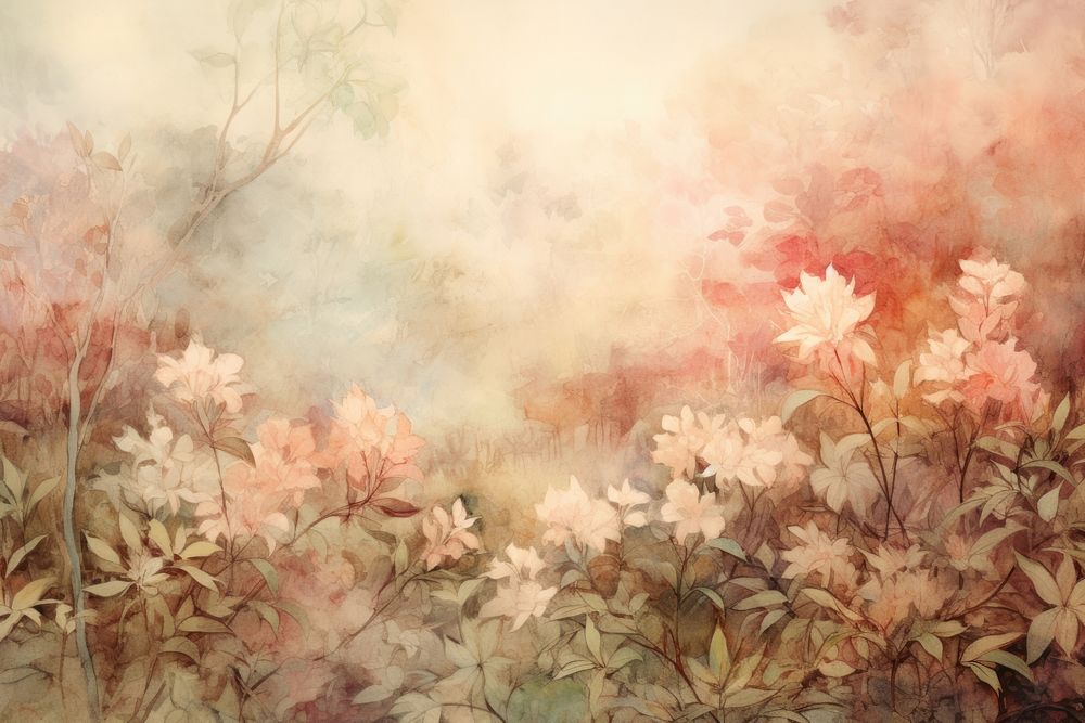 Soft vintage painting of a lush wild bush backgrounds outdoors blossom.